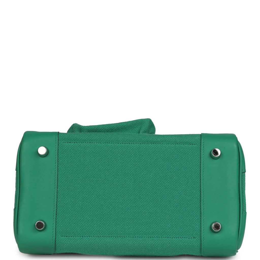 Pre-owned Hermes Birkin Cargo 25 Vert Vertigo Toile H and Swift Palladium Hardware