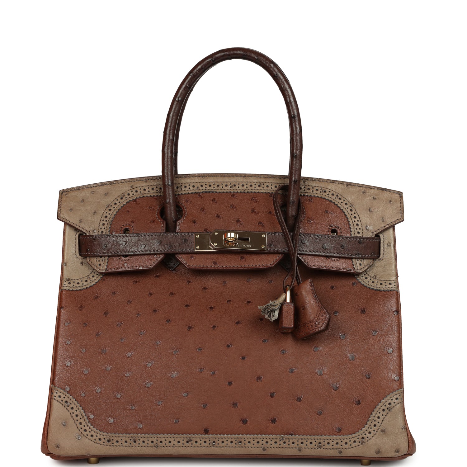 Hermes Birkin Ghillies 30 Etrusque, Mousse & Marron Fonce Ostrich Permabrass Hardware