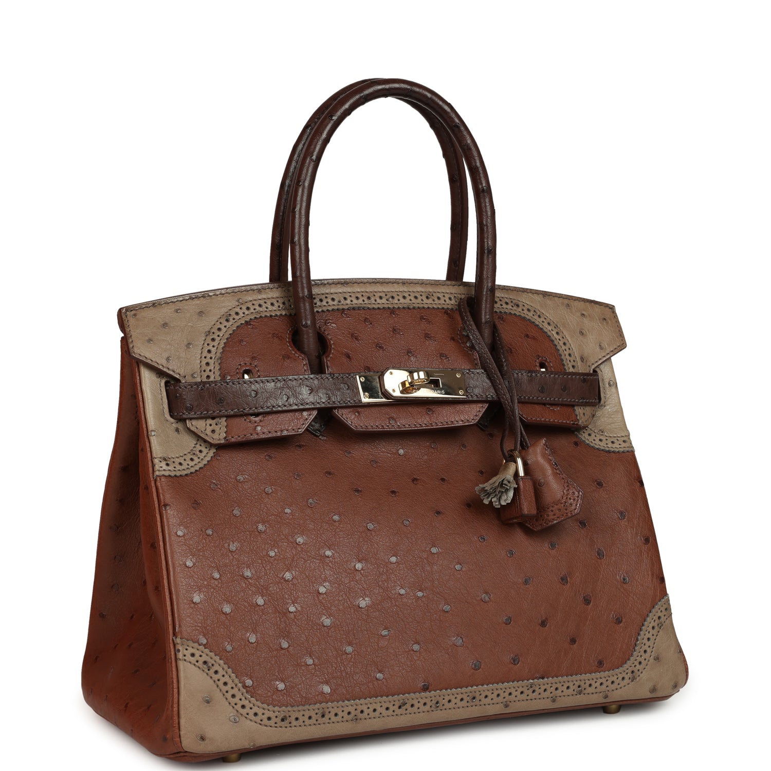 Hermes Birkin Ghillies 30 Etrusque, Mousse & Marron Fonce Ostrich Permabrass Hardware