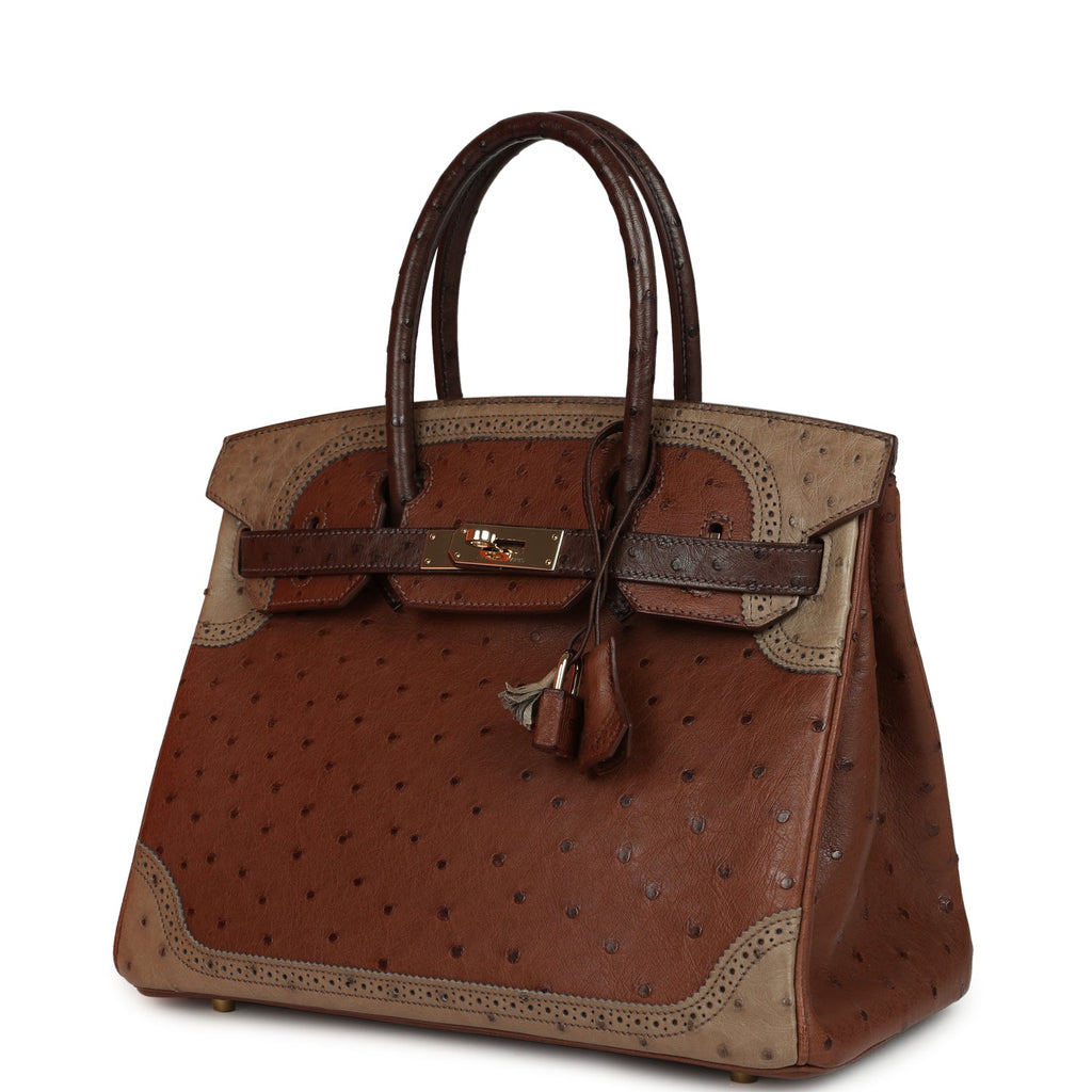 Hermes Birkin Ghillies 30 Etrusque, Mousse & Marron Fonce Ostrich Permabrass Hardware