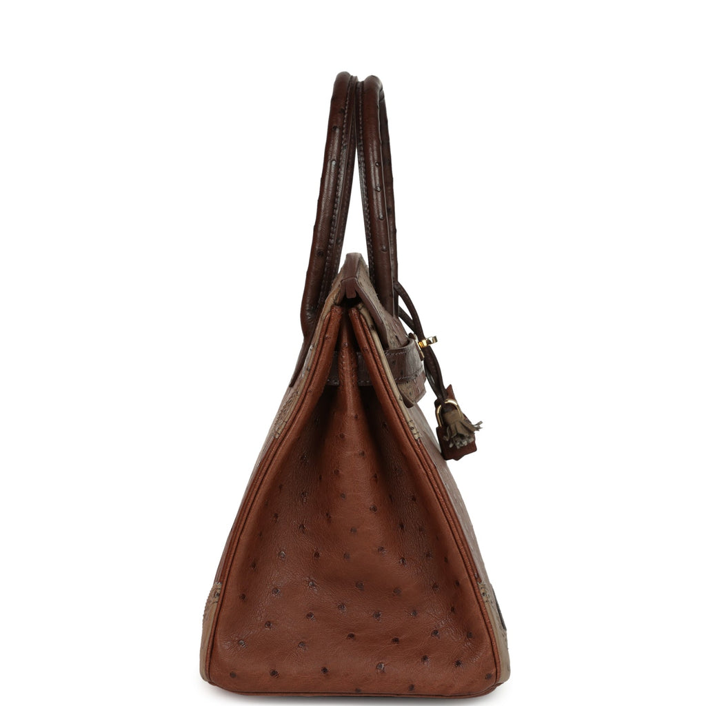 Hermes Birkin Ghillies 30 Etrusque, Mousse & Marron Fonce Ostrich Permabrass Hardware