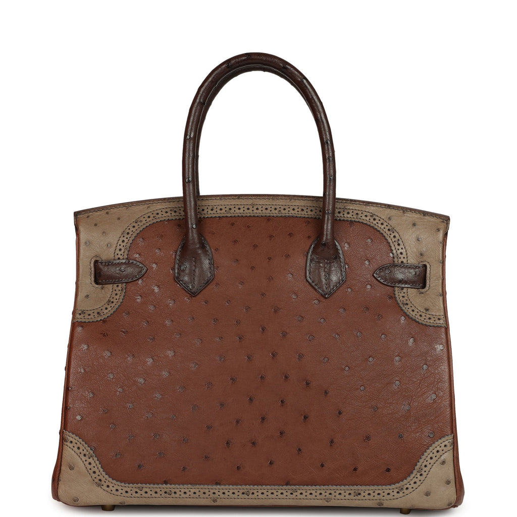Hermes Birkin Ghillies 30 Etrusque, Mousse & Marron Fonce Ostrich Permabrass Hardware