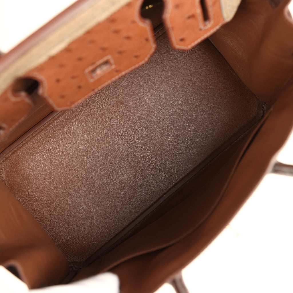 Hermes Birkin Ghillies 30 Etrusque, Mousse & Marron Fonce Ostrich Permabrass Hardware