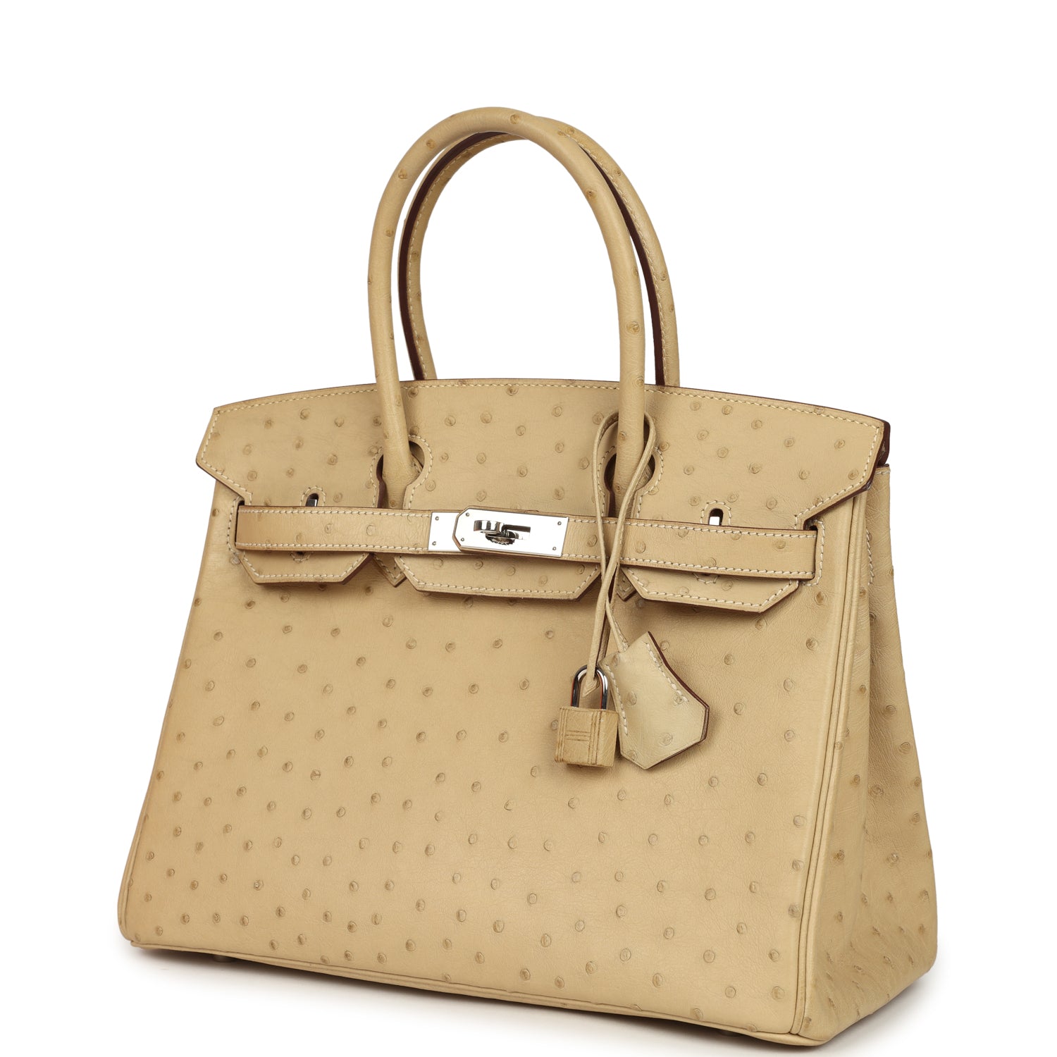 Pre-owned Hermes Birkin 30 Parchemin Ostrich Palladium Hardware