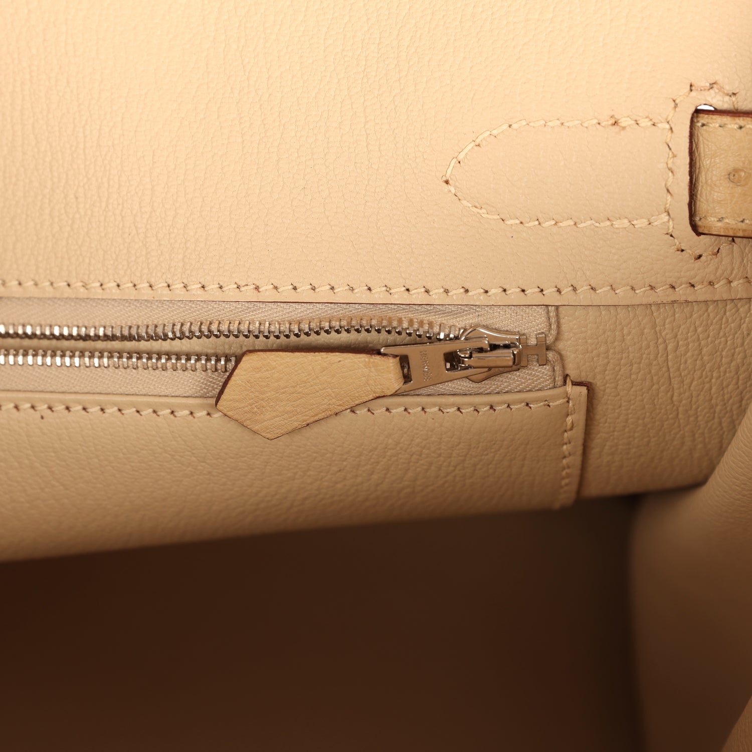 Pre-owned Hermes Birkin 30 Parchemin Ostrich Palladium Hardware