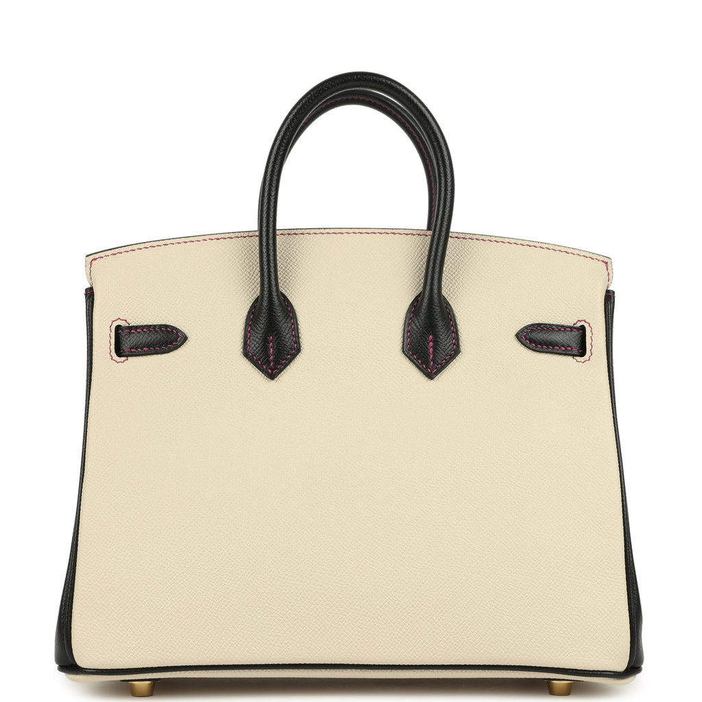 Pre-owned Hermes Special Order (HSS) Birkin 25 Craie and Black Epsom Brushed Gold Hardware