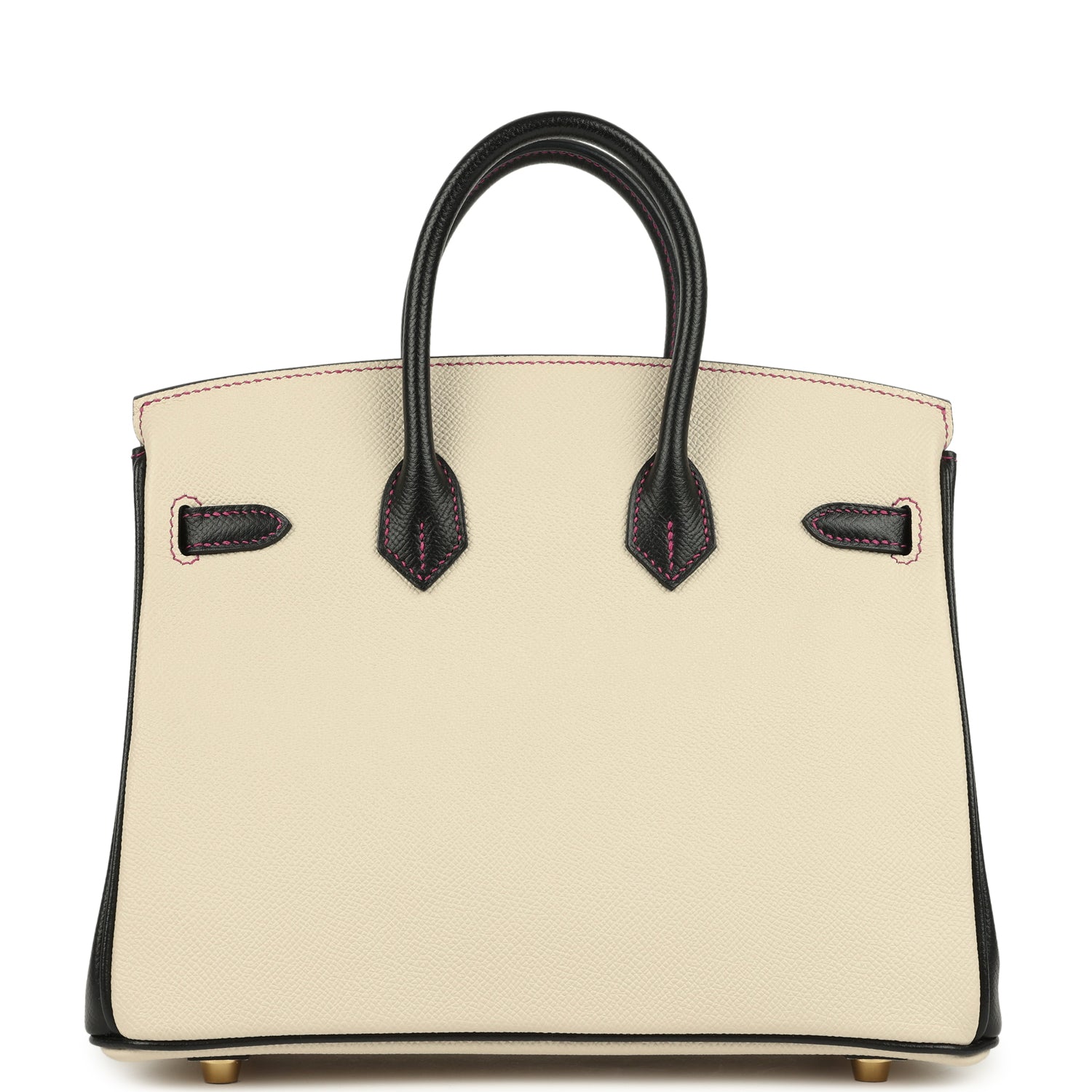Pre-owned Hermes Special Order (HSS) Birkin 25 Craie and Black Epsom Brushed Gold Hardware