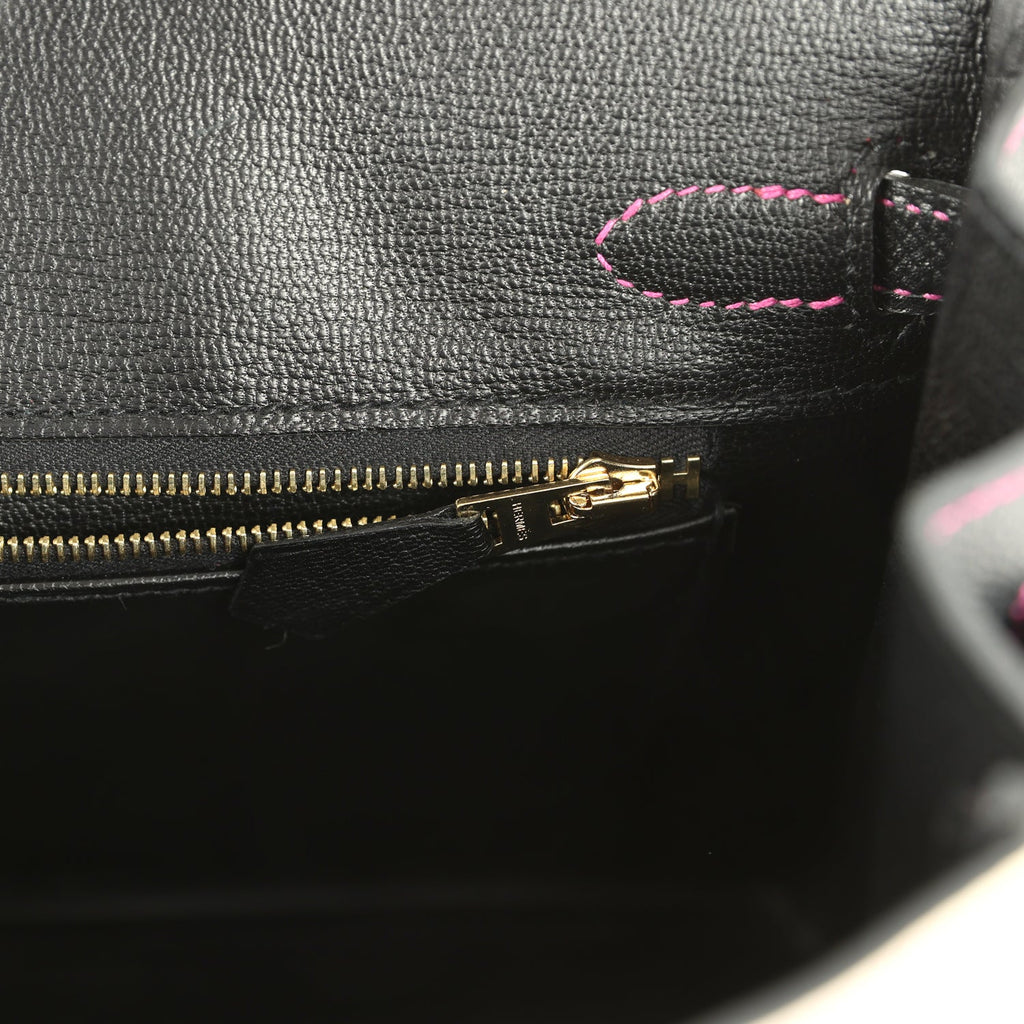 Pre-owned Hermes Special Order (HSS) Birkin 25 Craie and Black Epsom Brushed Gold Hardware