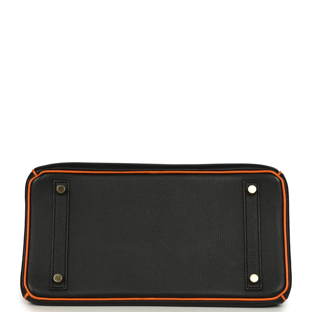 Pre-owned Hermes Special Order (HSS) Birkin 30 Black and Orange Chevre Brushed Gold Hardware