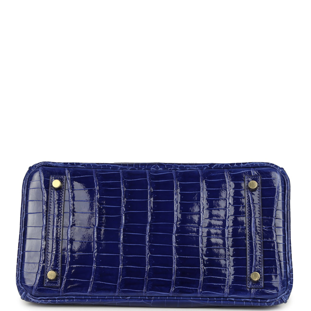 Pre-owned Hermes Birkin 30 Bleu Electric Shiny Porosus Crocodile Gold Hardware