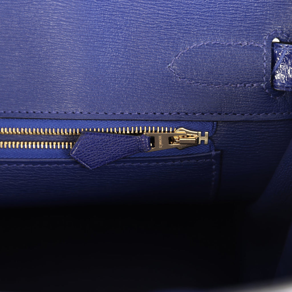 Pre-owned Hermes Birkin 30 Bleu Electric Shiny Porosus Crocodile Gold Hardware