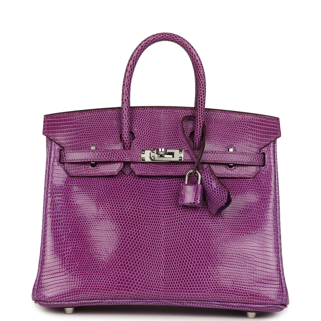 Pre-owned Hermes Birkin 25 Violet Varanus Niloticus Lizard Palladium Hardware