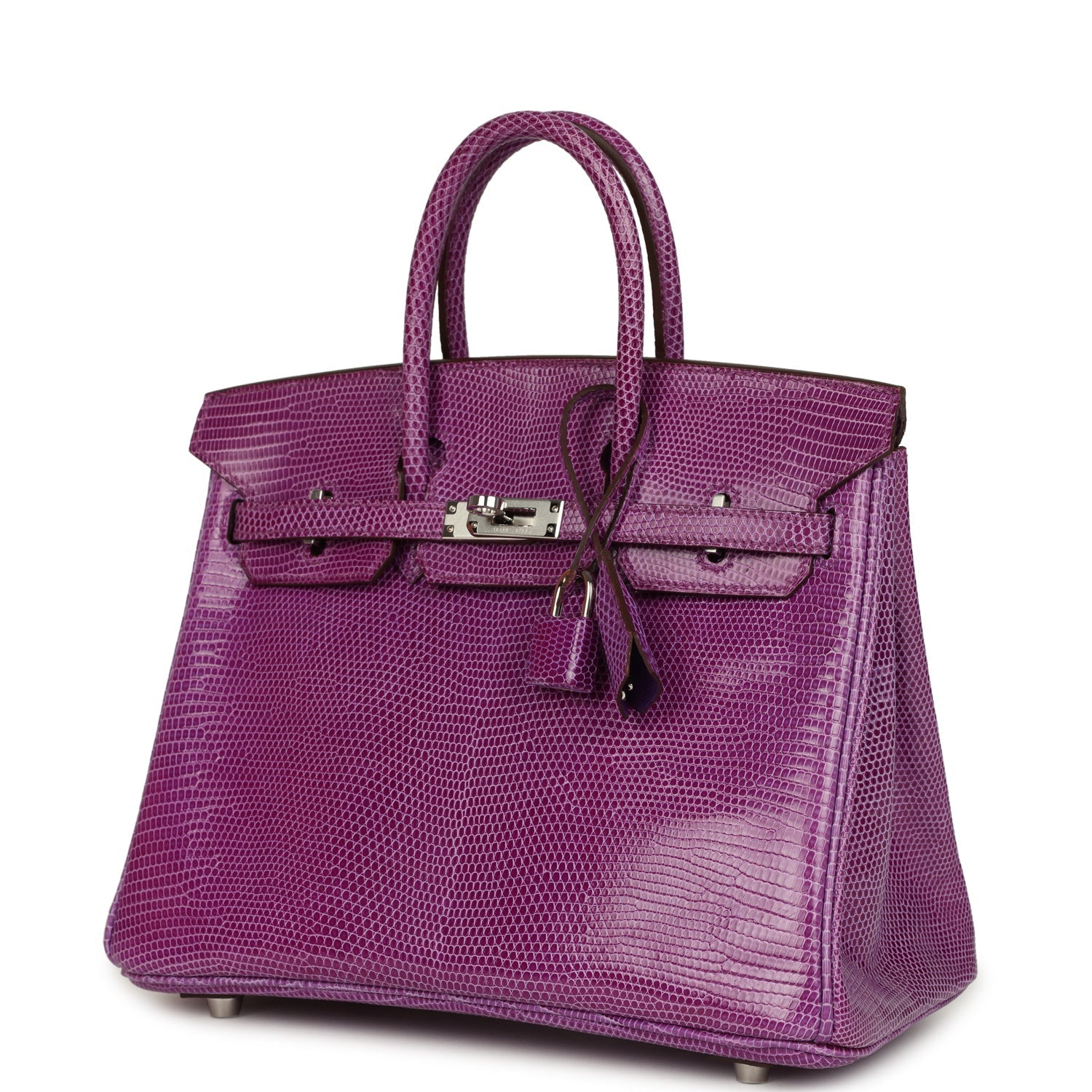 Pre-owned Hermes Birkin 25 Violet Varanus Niloticus Lizard Palladium Hardware