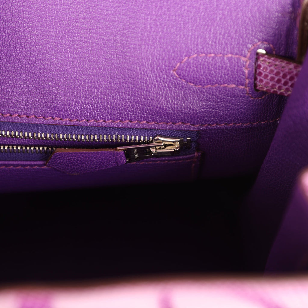 Pre-owned Hermes Birkin 25 Violet Varanus Niloticus Lizard Palladium Hardware