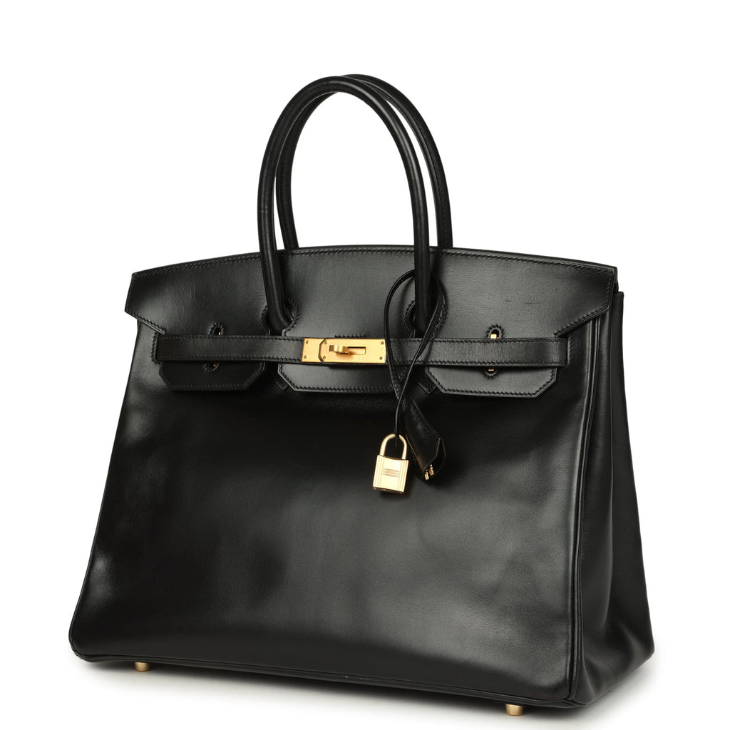 Vintage Hermes Birkin 35 Black Box Brushed Gold Hardware