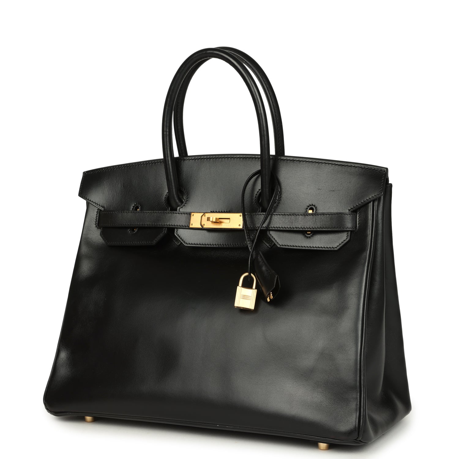 Vintage Hermes Birkin 35 Black Box Brushed Gold Hardware
