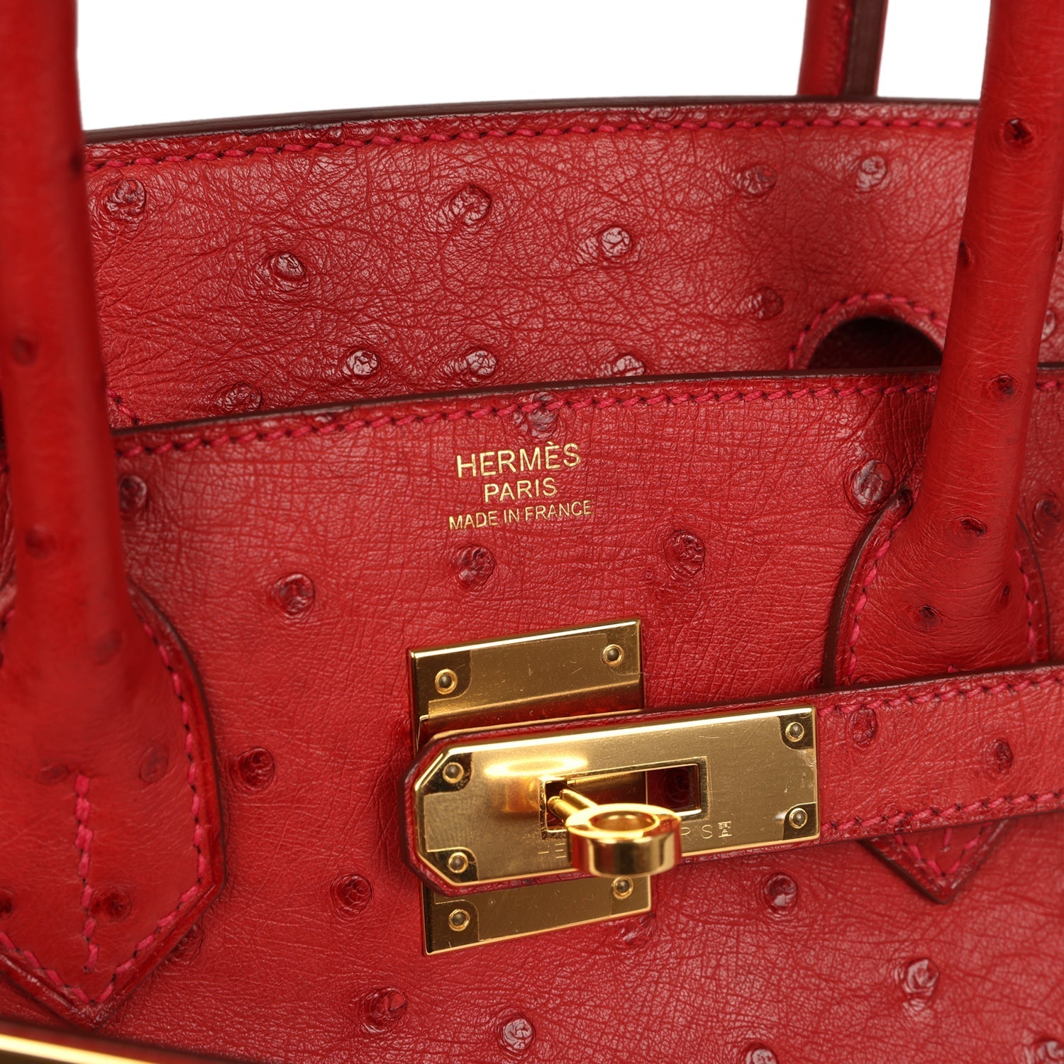 Pre-owned Hermes Birkin 30 Rouge Vif Ostrich Gold Hardware