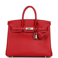 Pre-owned Hermes Birkin 25 Rouge Casaque Epsom Palladium Hardware