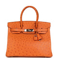 New Hermes Birkin 30 Tangerine Ostrich Palladium Hardware
