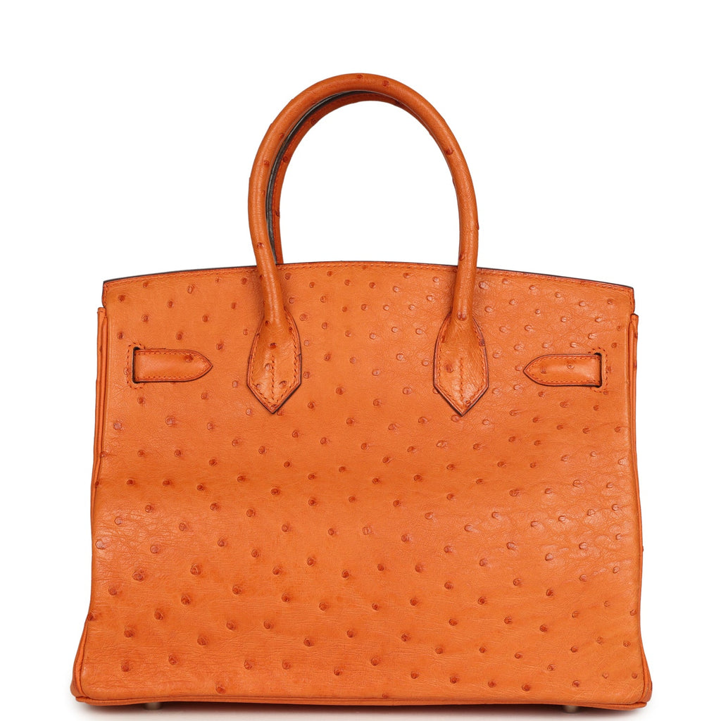 Pre-owned Hermes Birkin 30 Tangerine Ostrich Palladium Hardware