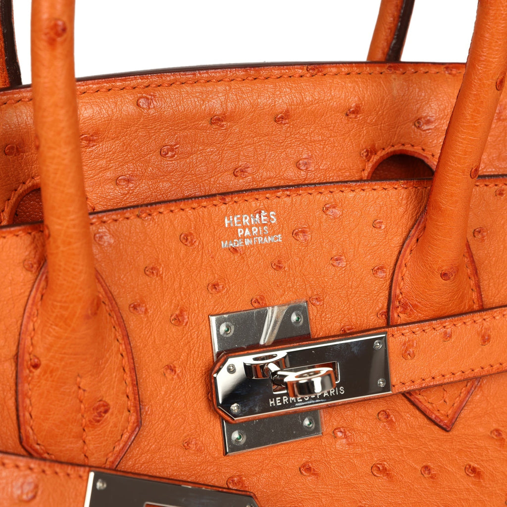 Pre-owned Hermes Birkin 30 Tangerine Ostrich Palladium Hardware