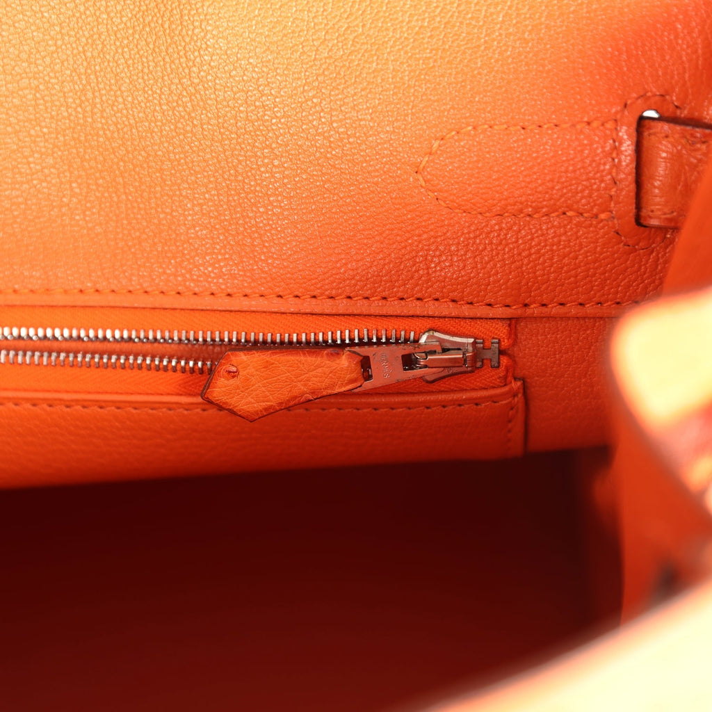Pre-owned Hermes Birkin 30 Tangerine Ostrich Palladium Hardware
