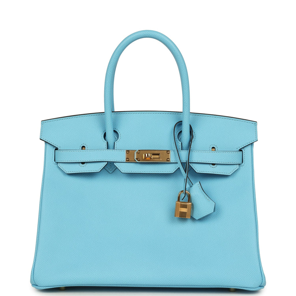 Pre-owned Hermes Birkin 30 Celeste Epsom Gold Hardware
