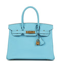 Pre-owned Hermes Birkin 30 Celeste Epsom Gold Hardware