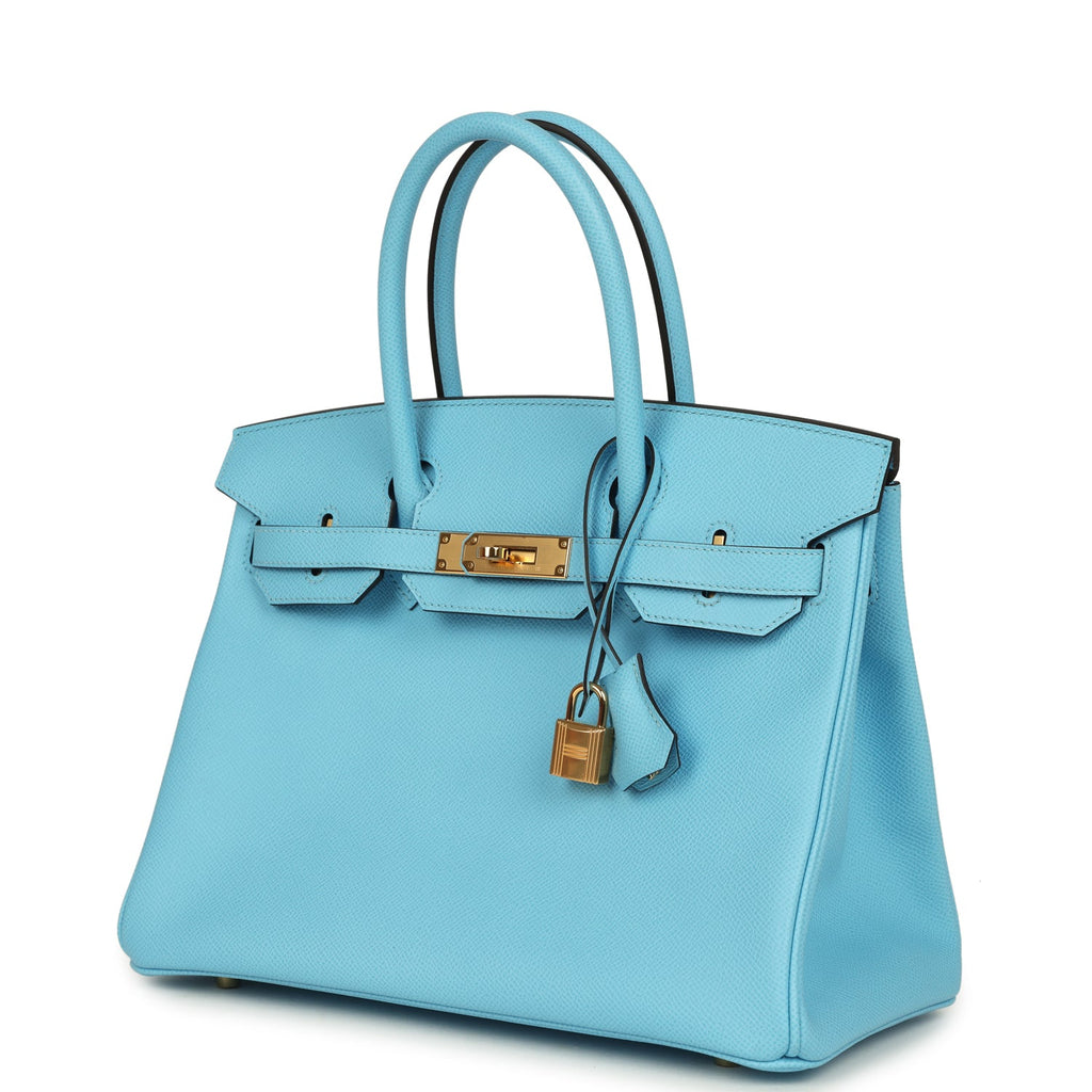Pre-owned Hermes Birkin 30 Celeste Epsom Gold Hardware