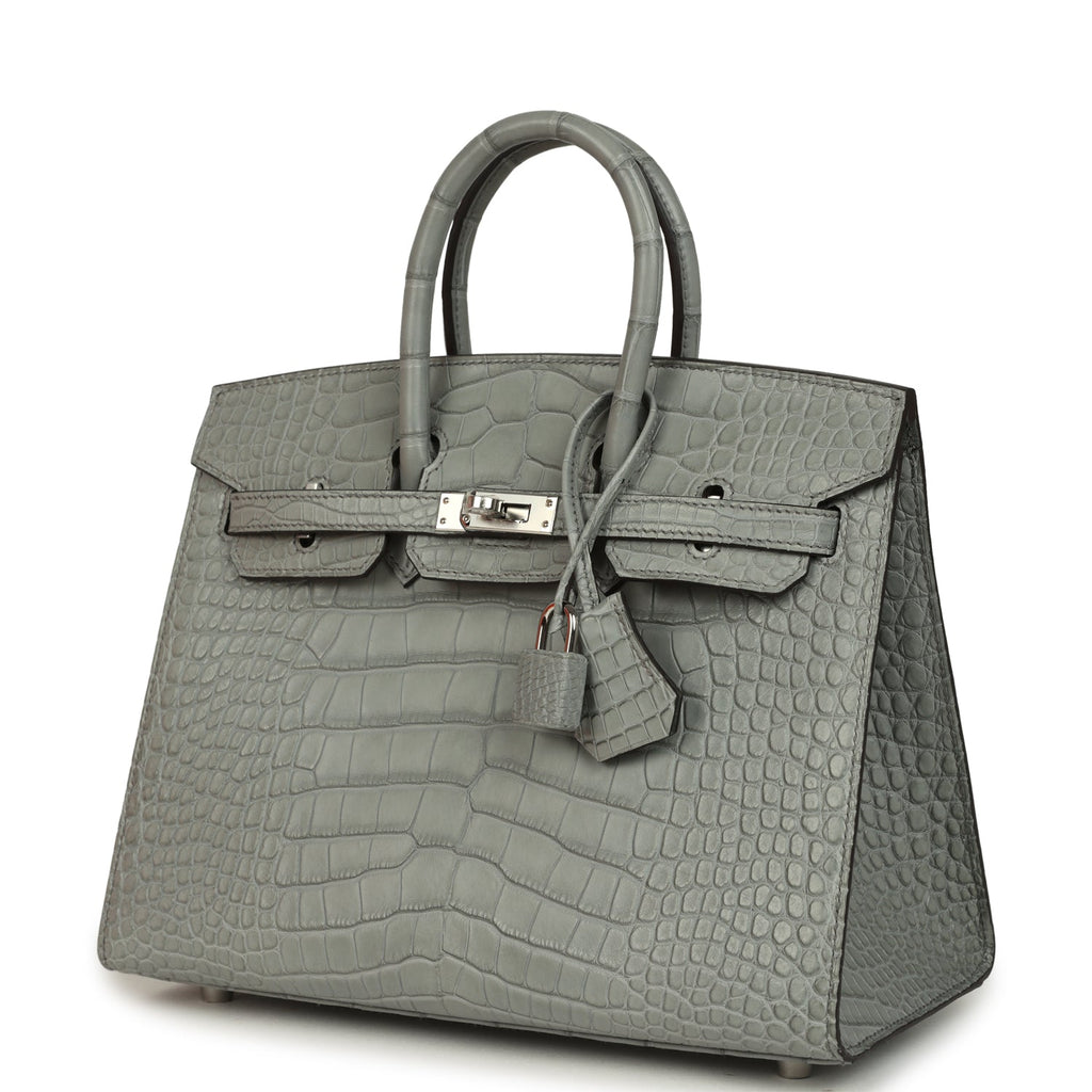 Hermes Birkin Sellier 25 Gris Ciment Matte Alligator Palladium Hardware