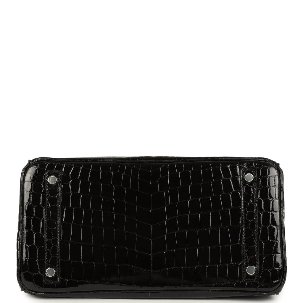 Pre-owned Hermes Birkin 30 Black Shiny Crocodile Niloticus Palladium Hardware