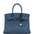 Pre-owned Hermes Birkin 30 Bleu Agate Clemence Palladium Hardware