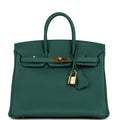 Pre-owned Hermes Birkin 25 Malachite Togo Gold Hardware