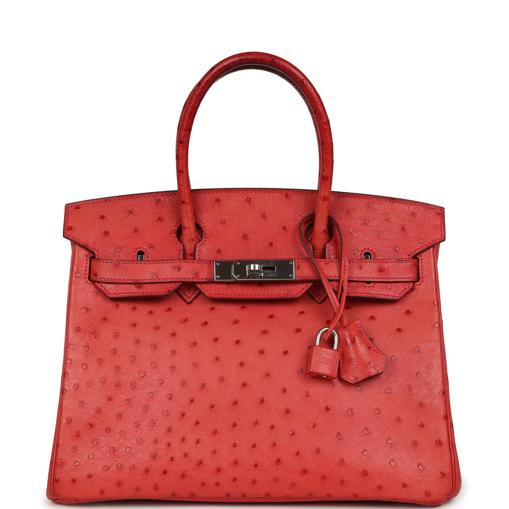 Pre-owned Hermes Birkin 30 Bougainvillea Ostrich Palladium Hardware