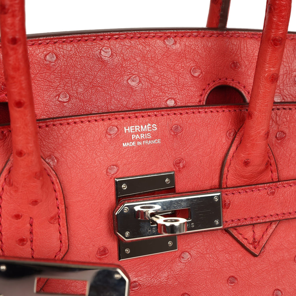 Pre-owned Hermes Birkin 30 Bougainvillea Ostrich Palladium Hardware