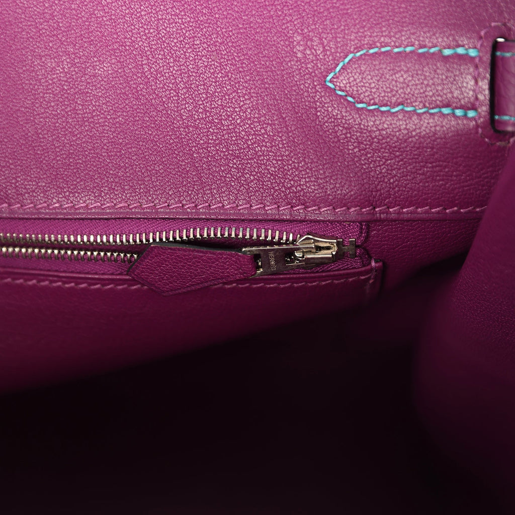 Pre-owned Hermes Special Order (HSS) Birkin 35 Bleu Izmir and Anemone Togo Brushed Palladium Hardware