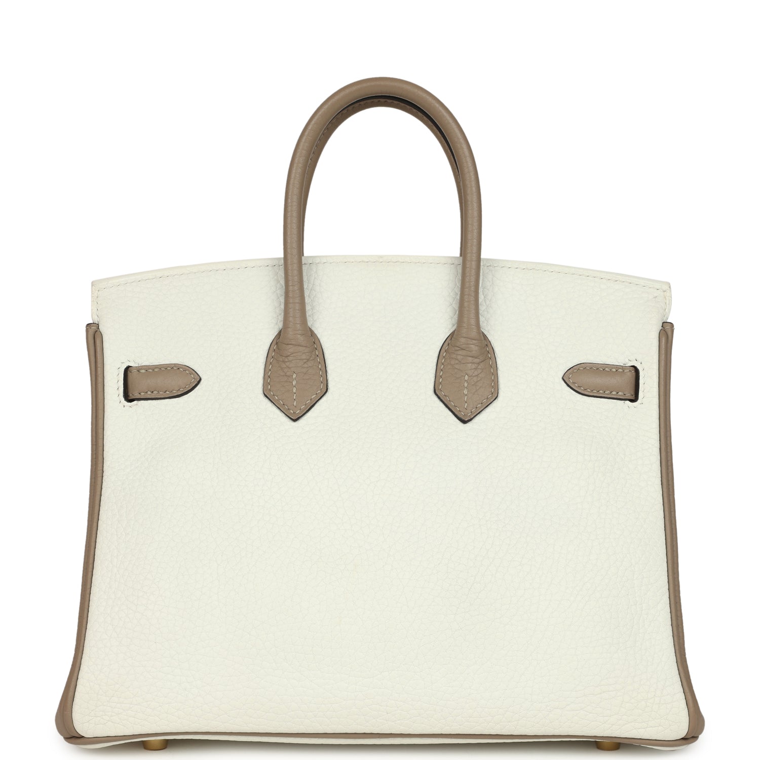 Hermes Special Order (HSS) Birkin 25 White and Etoupe Clemence Brushed Gold Hardware