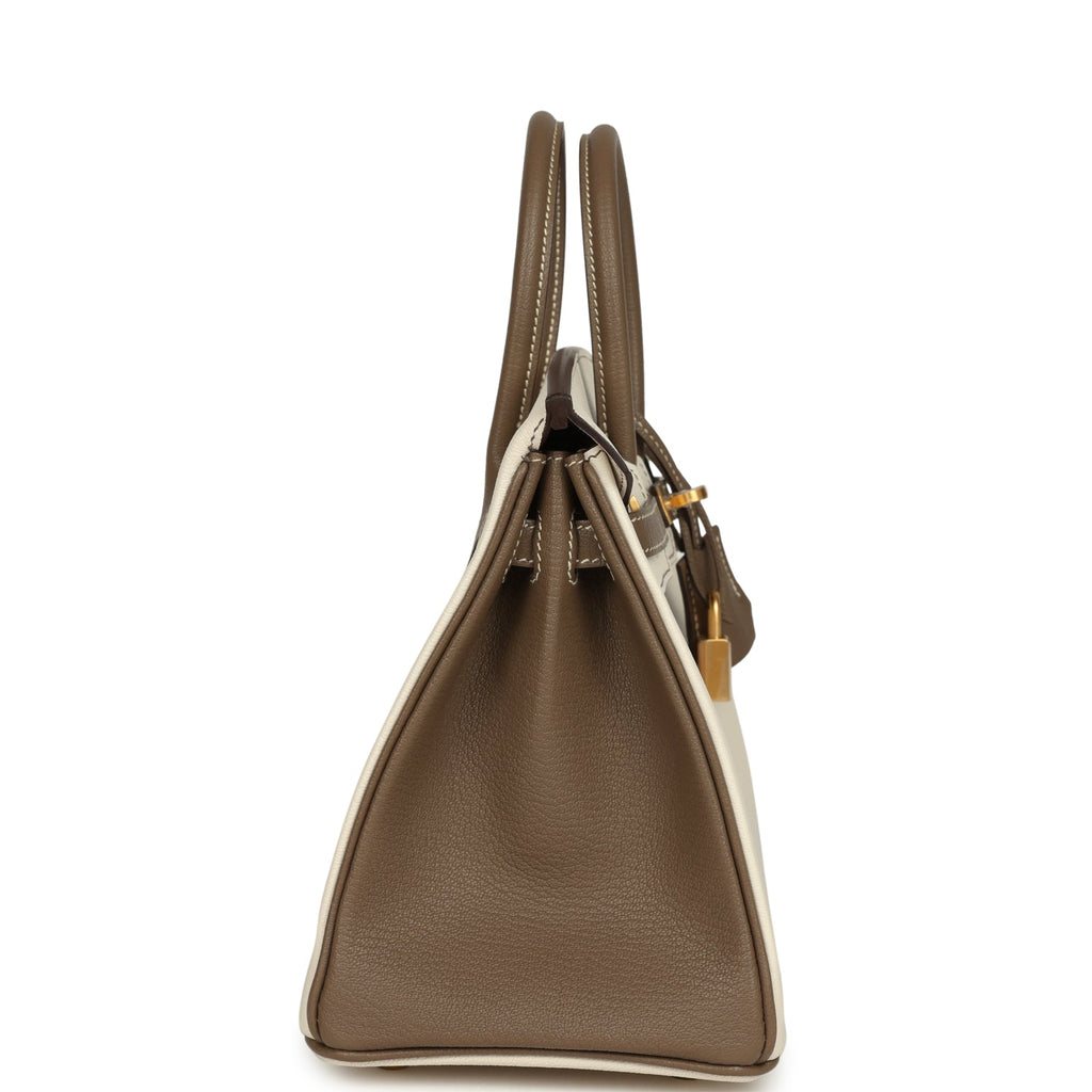 Hermes Special Order (HSS) Birkin 25 Nata and Etoupe Chevre Mysore Brushed Gold Hardware