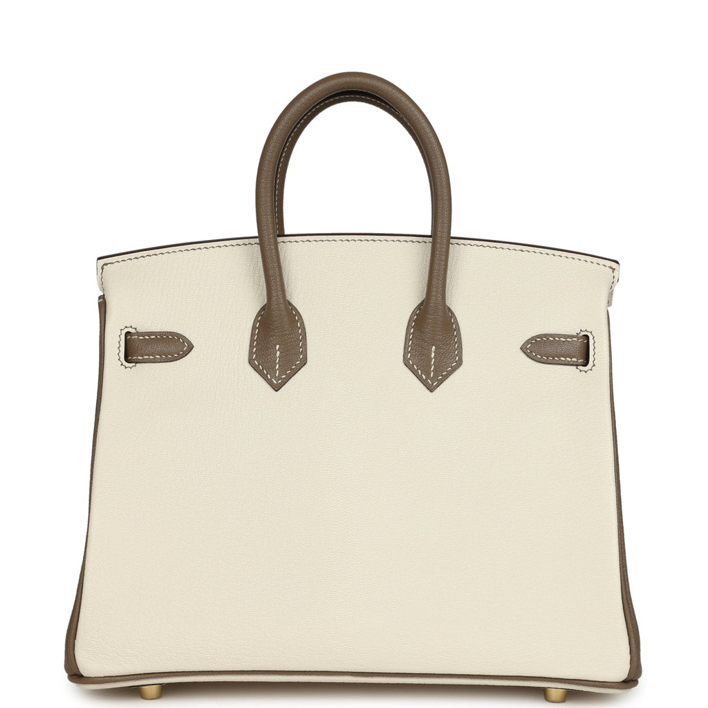 Hermes Special Order (HSS) Birkin 25 Nata and Etoupe Chevre Mysore Brushed Gold Hardware