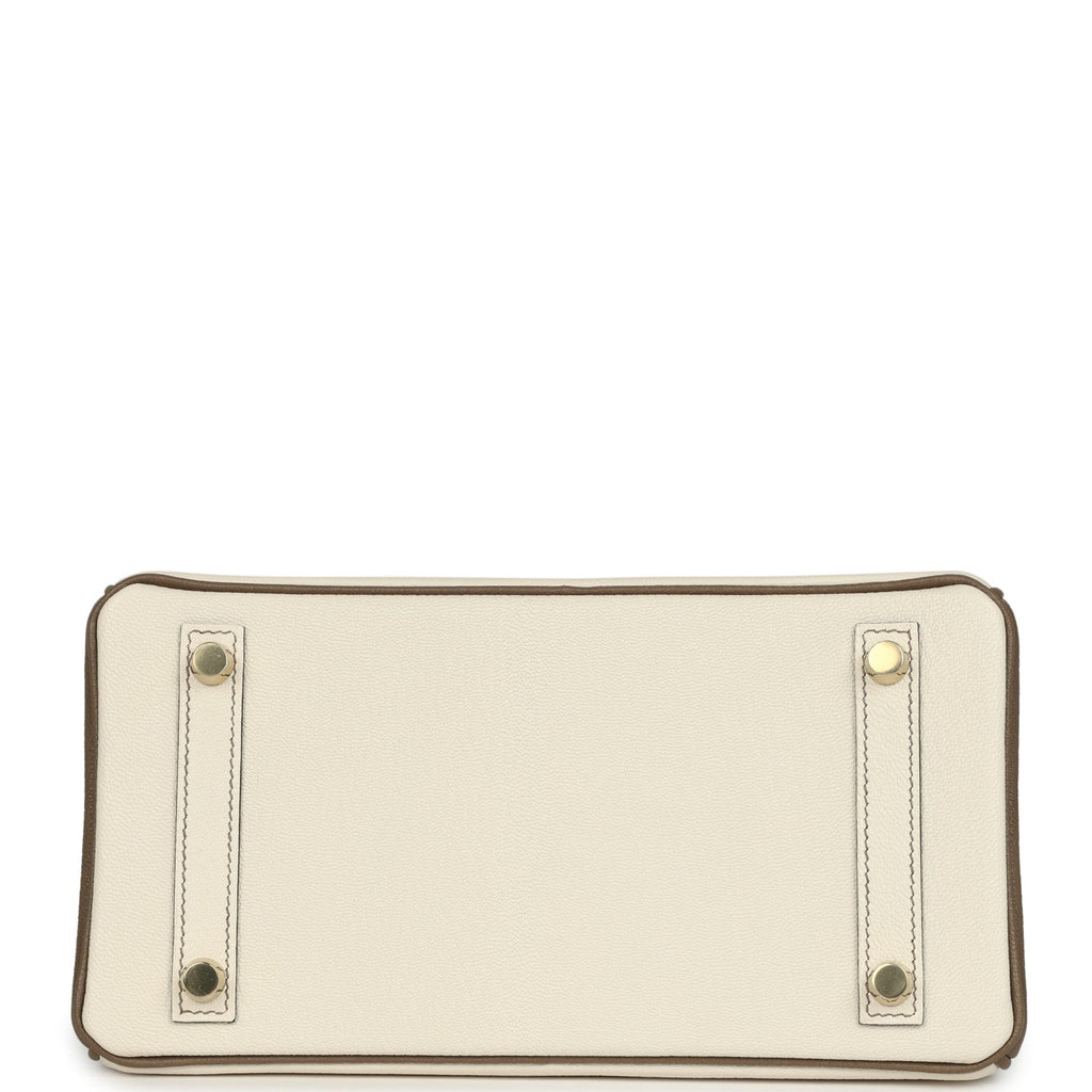 Hermes Special Order (HSS) Birkin 25 Nata and Etoupe Chevre Mysore Brushed Gold Hardware