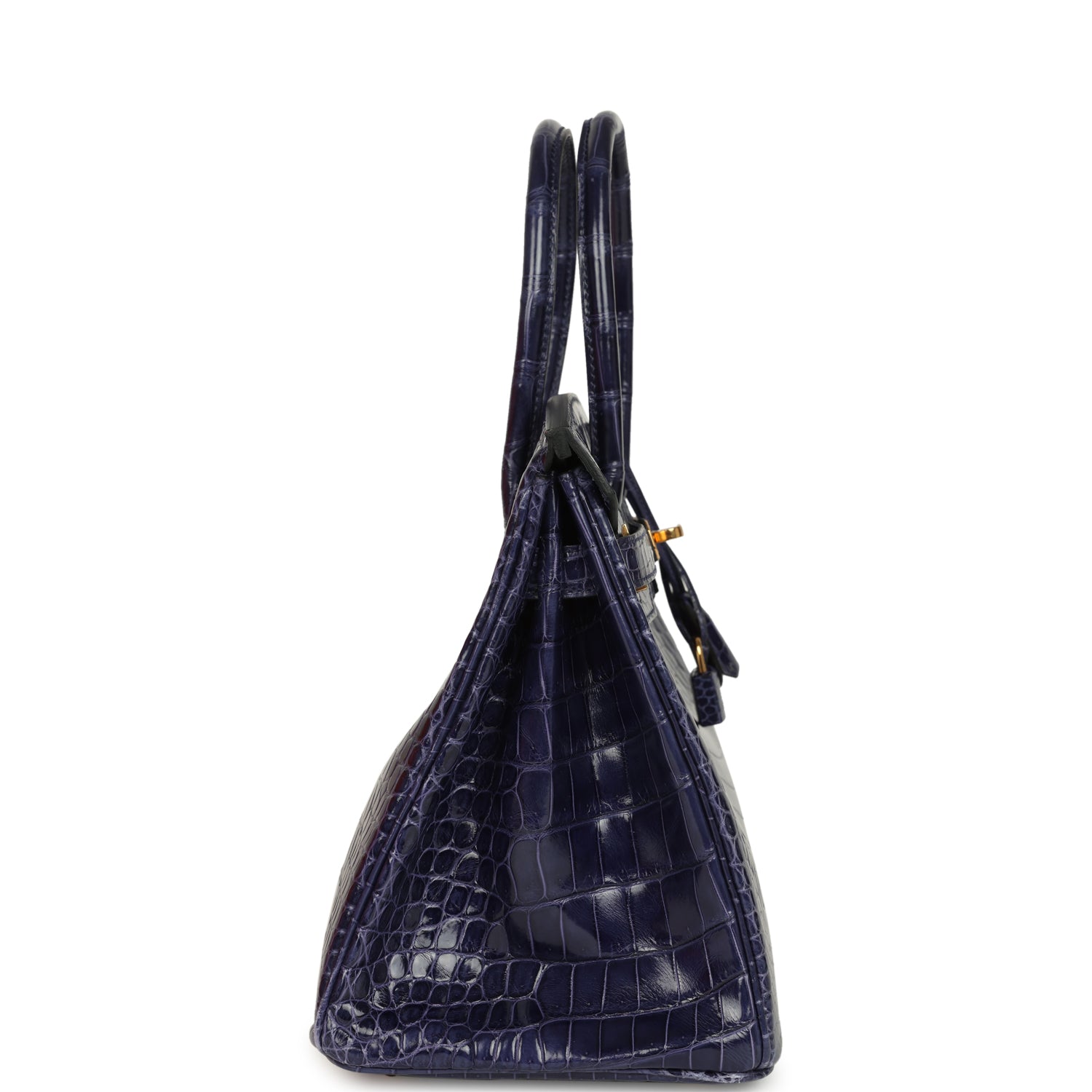 Pre-owned Hermes Birkin 30 Bleu Encre Shiny Porosus Crocodile Gold Hardware