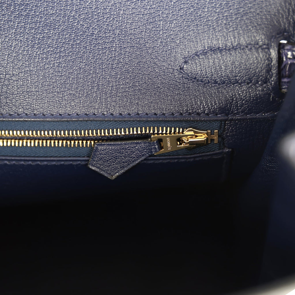 Pre-owned Hermes Birkin 30 Bleu Encre Shiny Porosus Crocodile Gold Hardware
