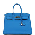 Pre-owned Hermes Birkin 35 Bleu Hydra Clemence Gold Hardware