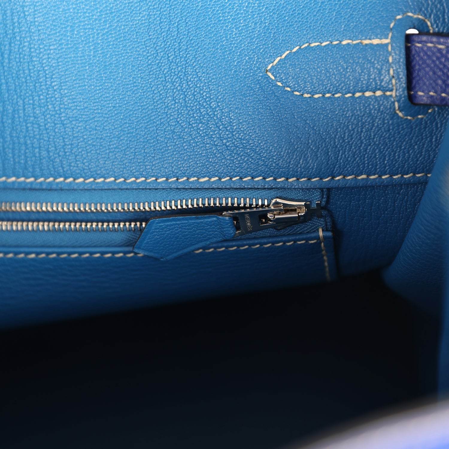 Pre-owned Hermes Candy Birkin 35 Bleu Electric Verso Epsom Palladium Hardware