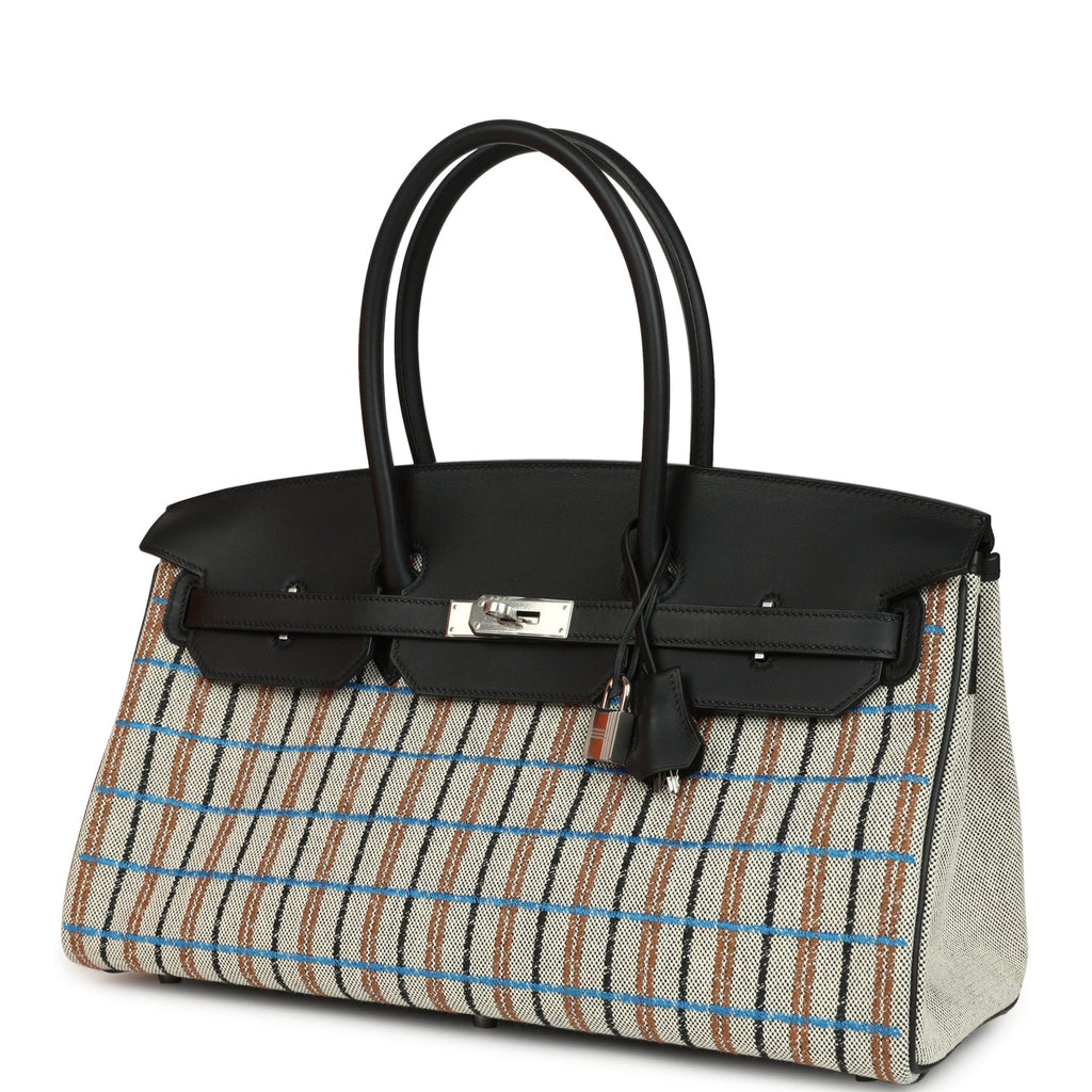 Hermes Shoulder Birkin Light 39 Multicolor Toile and Black Swift Palladium Hardware