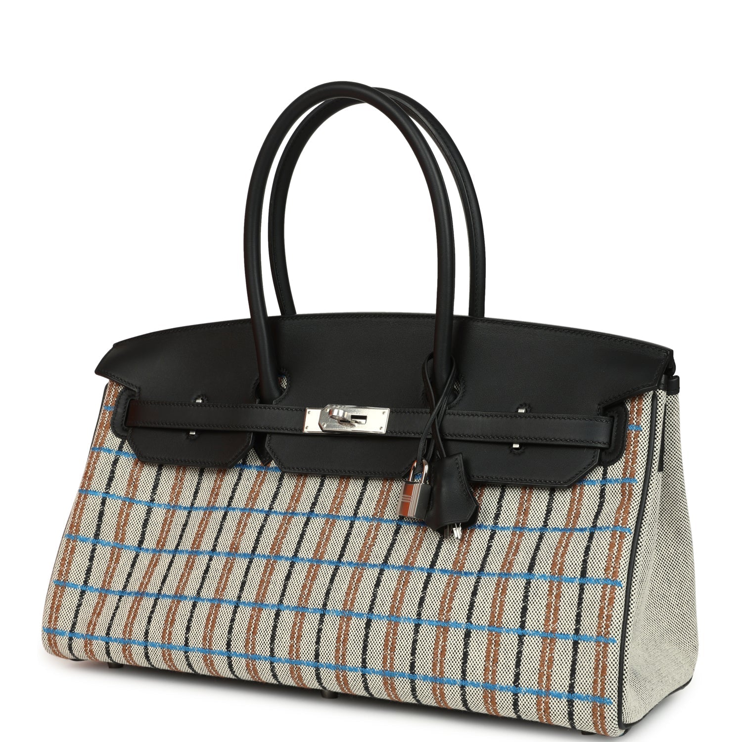 Hermes Shoulder Birkin Light 39 Multicolor Toile and Black Swift Palladium Hardware