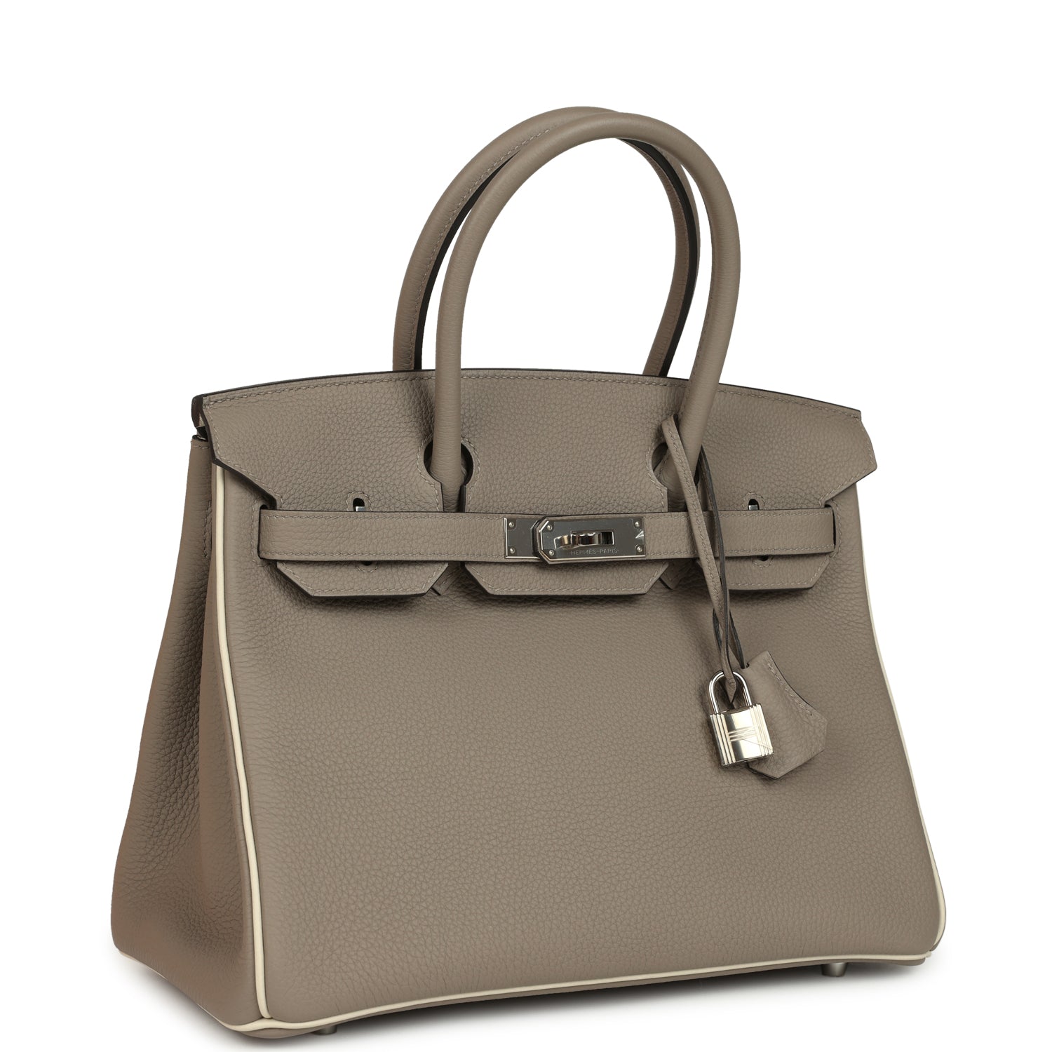 Pre-owned Hermes Special Order (HSS) Birkin 30 Gris Asphalt and Craie Togo Palladium Hardware