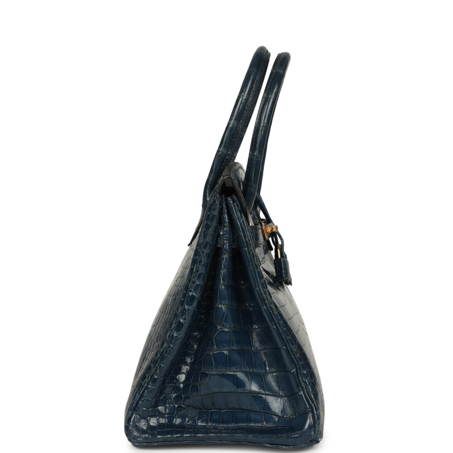 Vintage Hermes Birkin 30 Bleu Roi Shiny Porosus Crocodile Gold Hardware