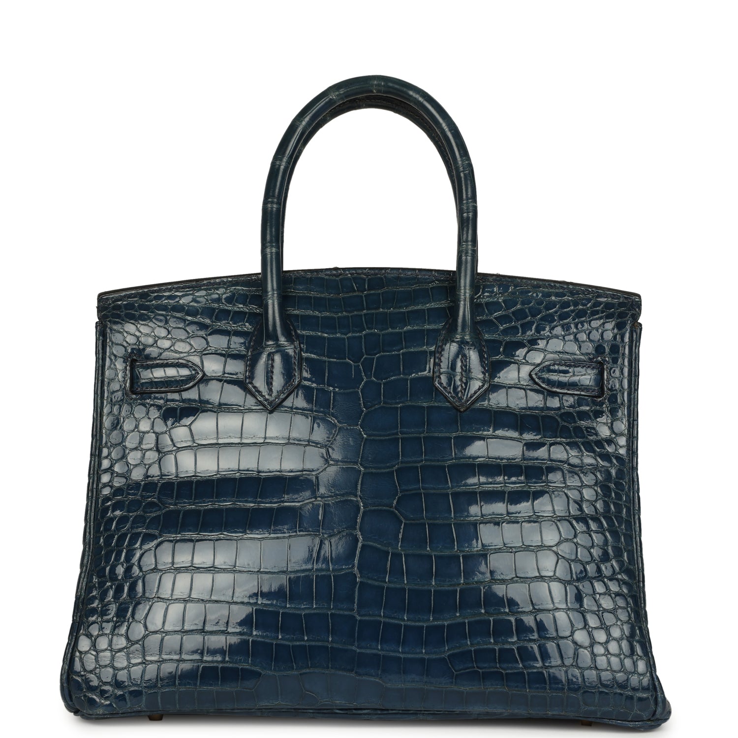 Vintage Hermes Birkin 30 Bleu Roi Shiny Porosus Crocodile Gold Hardware