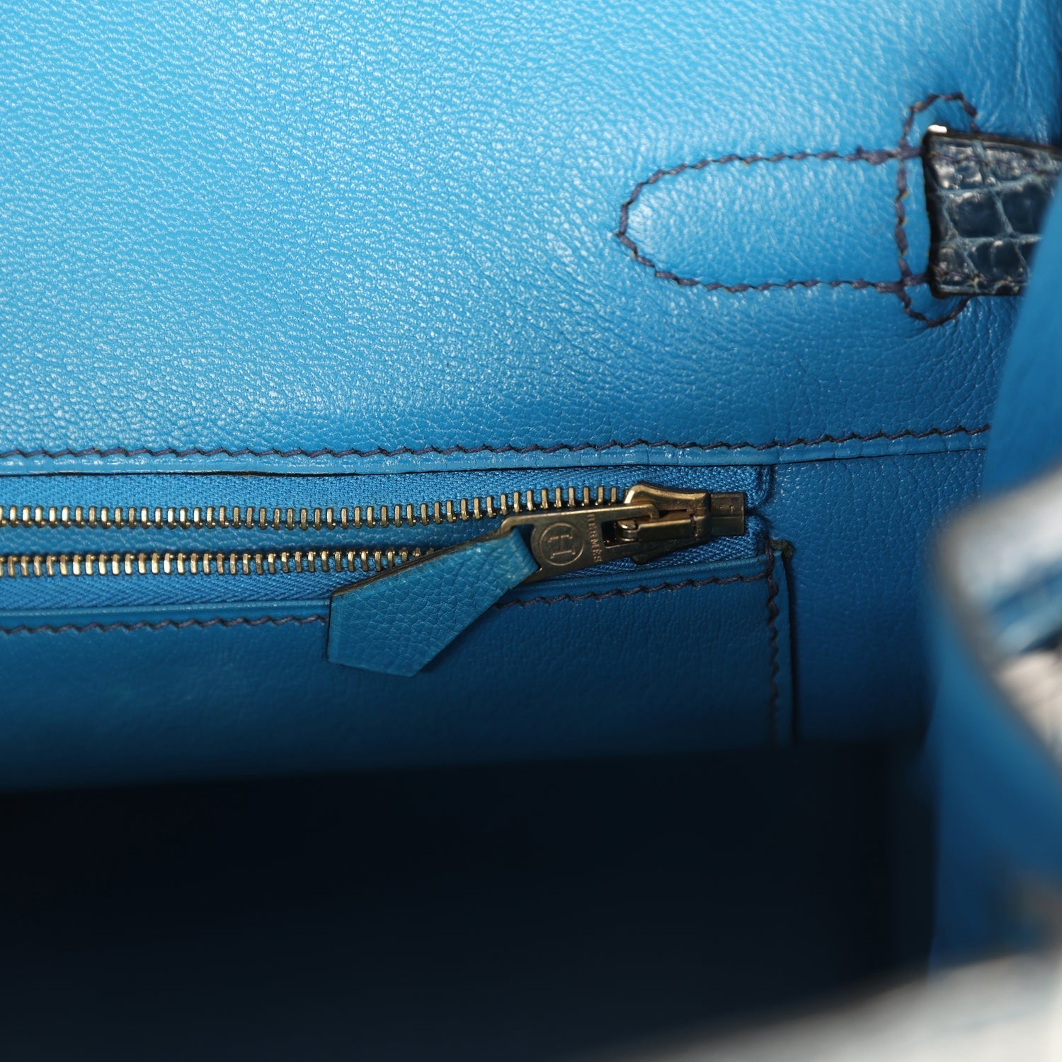 Vintage Hermes Birkin 30 Bleu Roi Shiny Porosus Crocodile Gold Hardware